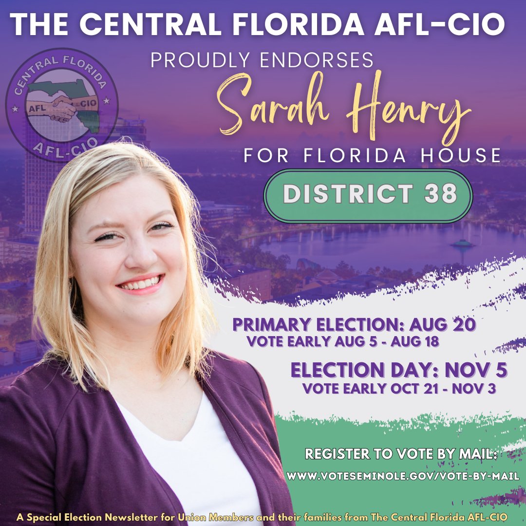 We're excited to start sharing our Florida AFL-CIO endorsed candidates for the 2024 election cycle! Check back regularly to see who we're supporting to fight for the rights of working families in Central Florida. Stay tuned! #1u @FLAFLCIO