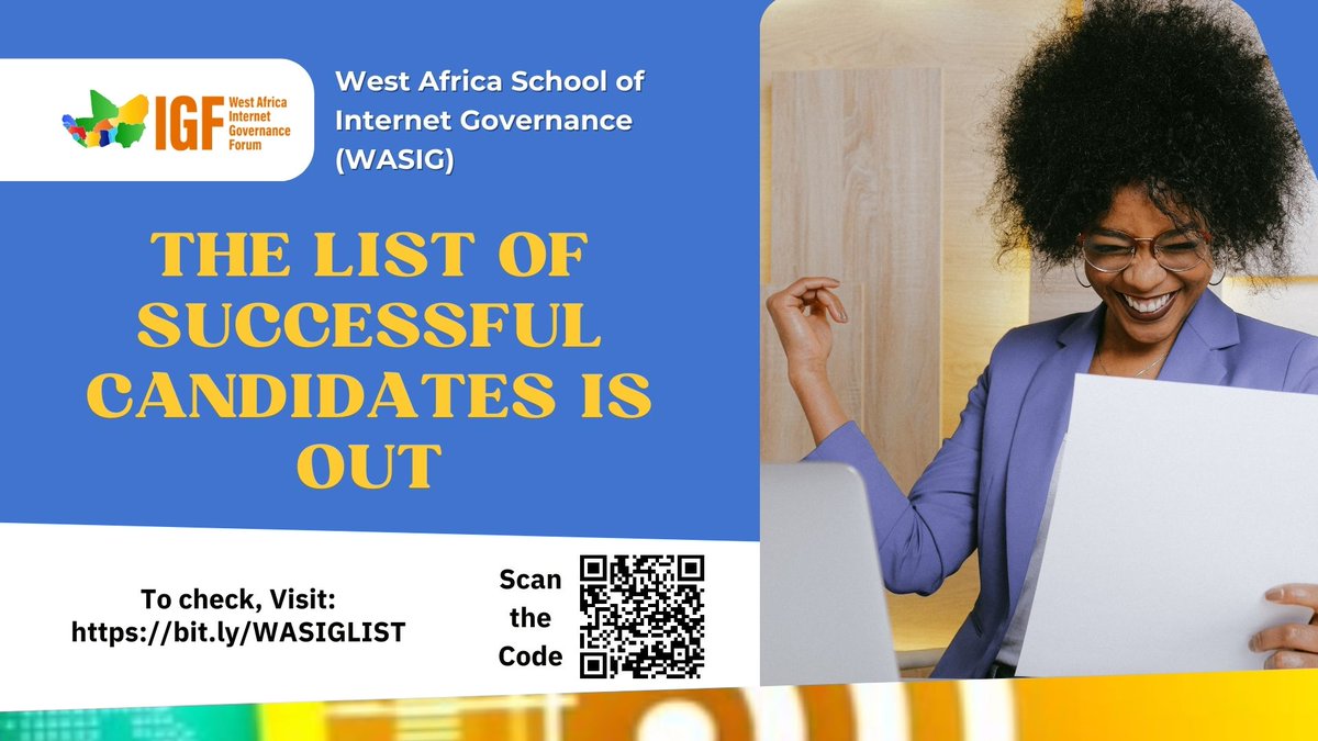 waigf's tweet photo. West Africa School of Internet Governance (WASIG)
THE LIST OF SUCCESSFUL CANDIDATES IS OUT:
To check, Visit: https://t.co/Xrc6JmzTGT
#WASIG #WASIG24 #WAIGF #WAIGF24 https://t.co/f6mchWrq4N
