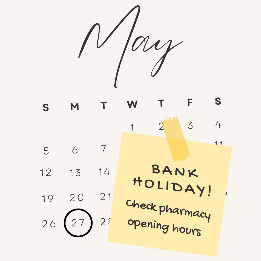 Don't forget it's a bank holiday on Monday! Pharmacy opening hours may be different over the bank holiday. Check and see if your local pharmacy is open on this map. 👉 bit.ly/3yvH3iE