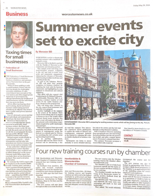 It's Friday and that means two things, it's nearly time to enjoy a weekend in Worcester... &... our article is out in the @worcesternews! Read the full article on our website: worcesterbid.com/2024/05/24/sum… #worcestershirehour #worcesterbid #summerinthecity @WaddleOfWorc @3choirs