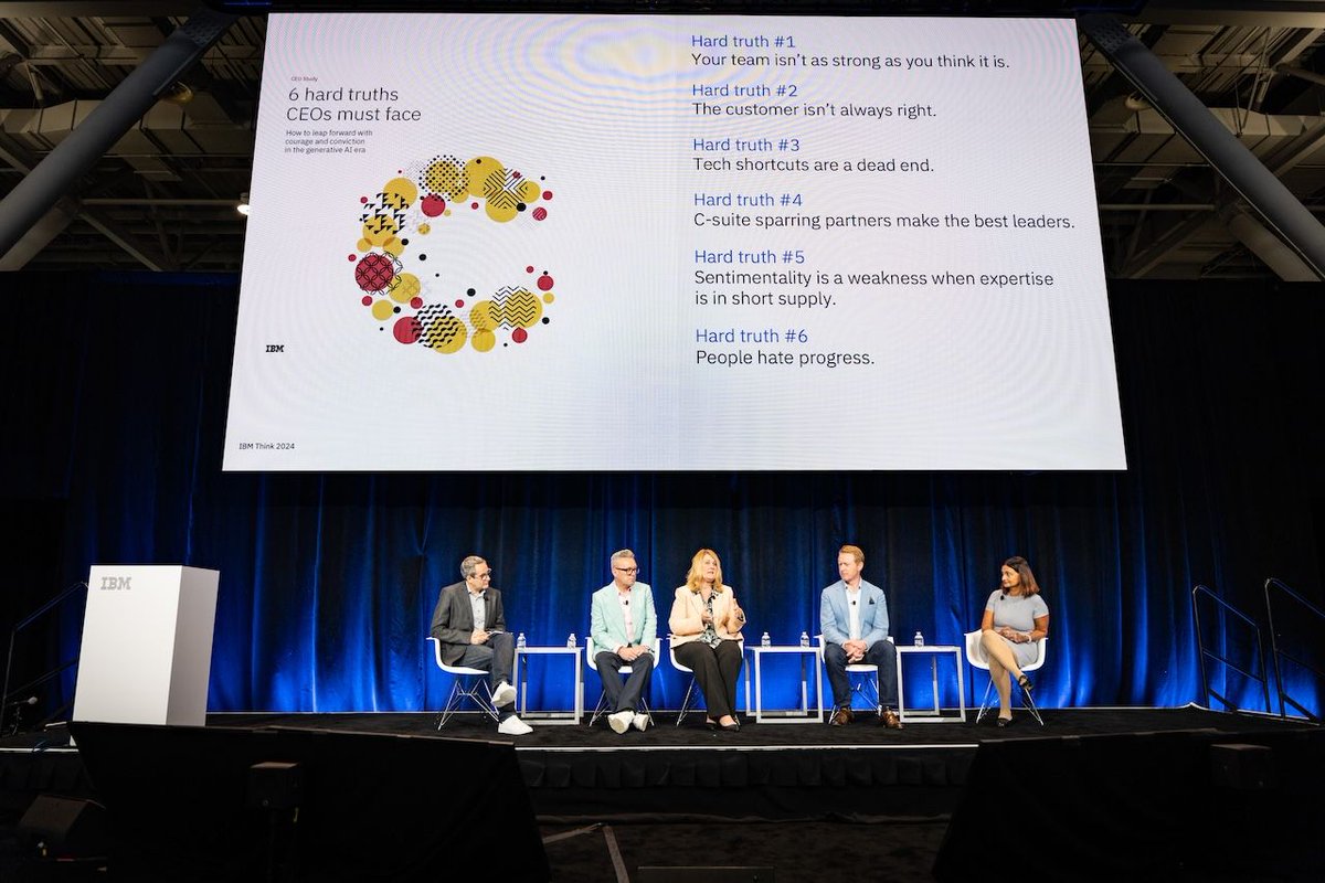 At #Think2024, @IBM unveiled the results of thought-provoking research involving 2,500 CEOs across more than 30 countries. Here are the six hard truths that CEOs need to confront, along with crucial actions to tackle them: 1. Your team isn't as strong as you think. Action: