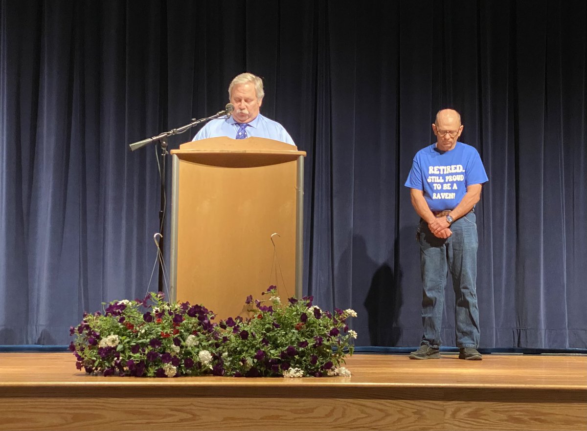 RavennaSupt's tweet photo. Mr. York honors and recognizes Gerry Hartong for his retirement and service for 30+ years with the RSD in Facilities and Maintenance.  #RavenProud https://t.co/snpybBAJH7