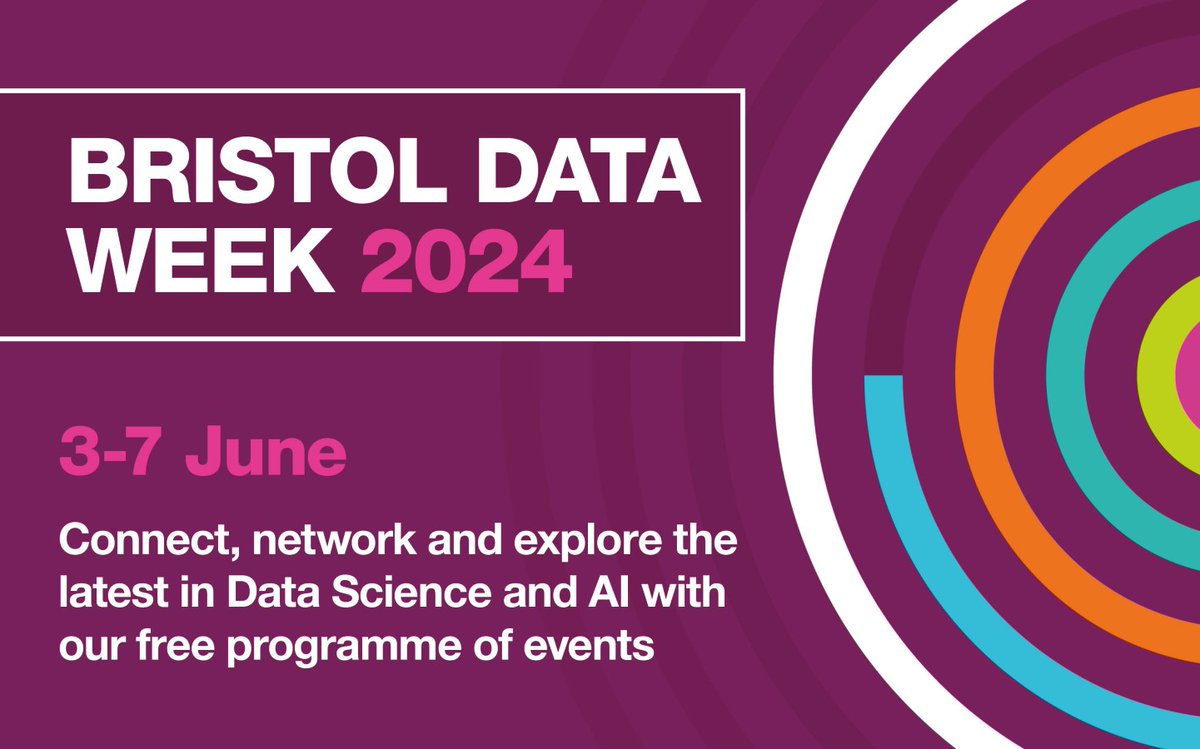 📣 Register for this year's #BristolDataWeek at @BristolUni Join The Jean Golding Institute from 3rd-7th June for a showcase of exciting data science research through a range of free seminars and workshops. Book your free space here: hubs.li/Q02xZhq70