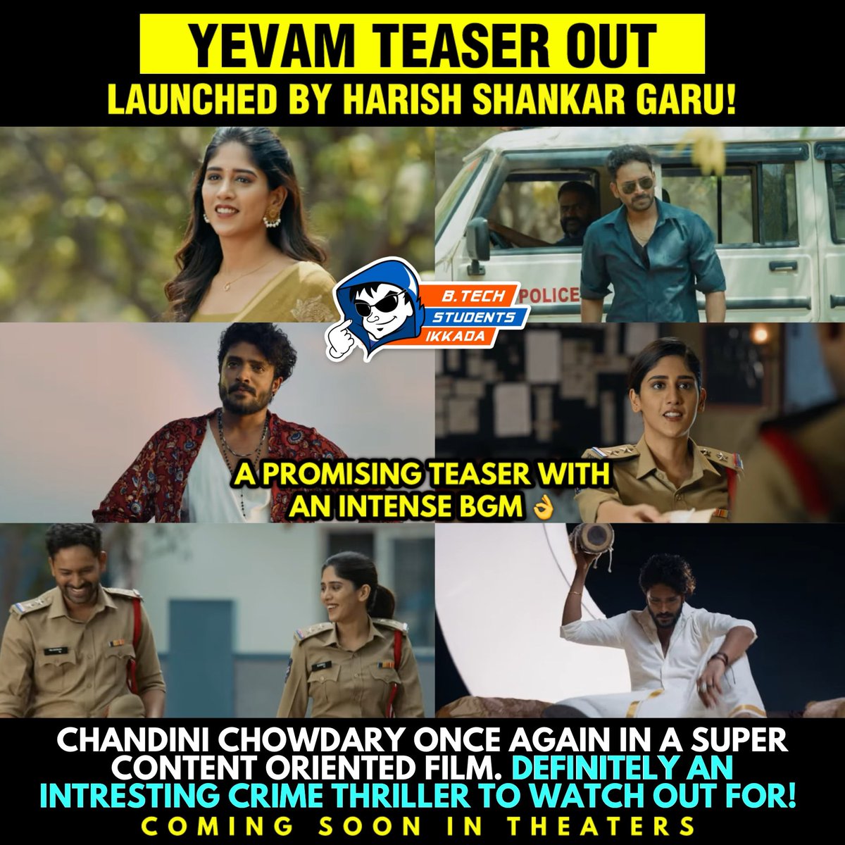 BTSI Connects (@btsiconnects) on Twitter photo Blockbuster Director <a href="/harish2you/">Harish Shankar .S</a> garu launched the intriguing Teaser of #Yevam 🔥💥
#YevamTeaser 👉 bit.ly/Yevam-Teaser
#YevamMovie @YevamMovie
🌟 <a href="/iChandiniC/">Chandini Chowdary</a> <a href="/ImSimhaa/">Vasishta N Simha</a> <a href="/AashuReddy99/">Ashu Reddy</a> <a href="/BharatRaj0921/">Jai Bharat Raj</a>
Directed by: <a href="/prakash_d/">Prakash Dantuluri</a>
Produced by: <a href="/pnavdeep26/">Navdeep</a> <a href="/pavangoparaju/">Pavan Kishore</a> Blockbuster Director <a href="/harish2you/">Harish Shankar .S</a> garu launched the intriguing Teaser of #Yevam 🔥💥
#YevamTeaser 👉 bit.ly/Yevam-Teaser
#YevamMovie @YevamMovie
🌟 <a href="/iChandiniC/">Chandini Chowdary</a> <a href="/ImSimhaa/">Vasishta N Simha</a> <a href="/AashuReddy99/">Ashu Reddy</a> <a href="/BharatRaj0921/">Jai Bharat Raj</a>
Directed by: <a href="/prakash_d/">Prakash Dantuluri</a>
Produced by: <a href="/pnavdeep26/">Navdeep</a> <a href="/pavangoparaju/">Pavan Kishore</a>