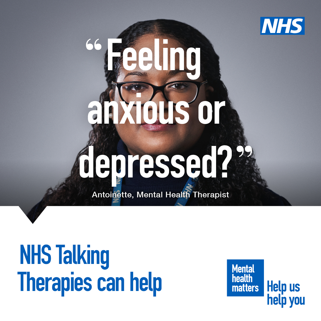 Feelings of anxiety and depression can affect us all. If you need help with your mental health, you can refer yourself, or your GP can refer you to NHS Talking Therapies. 👉 nhs.uk/talk