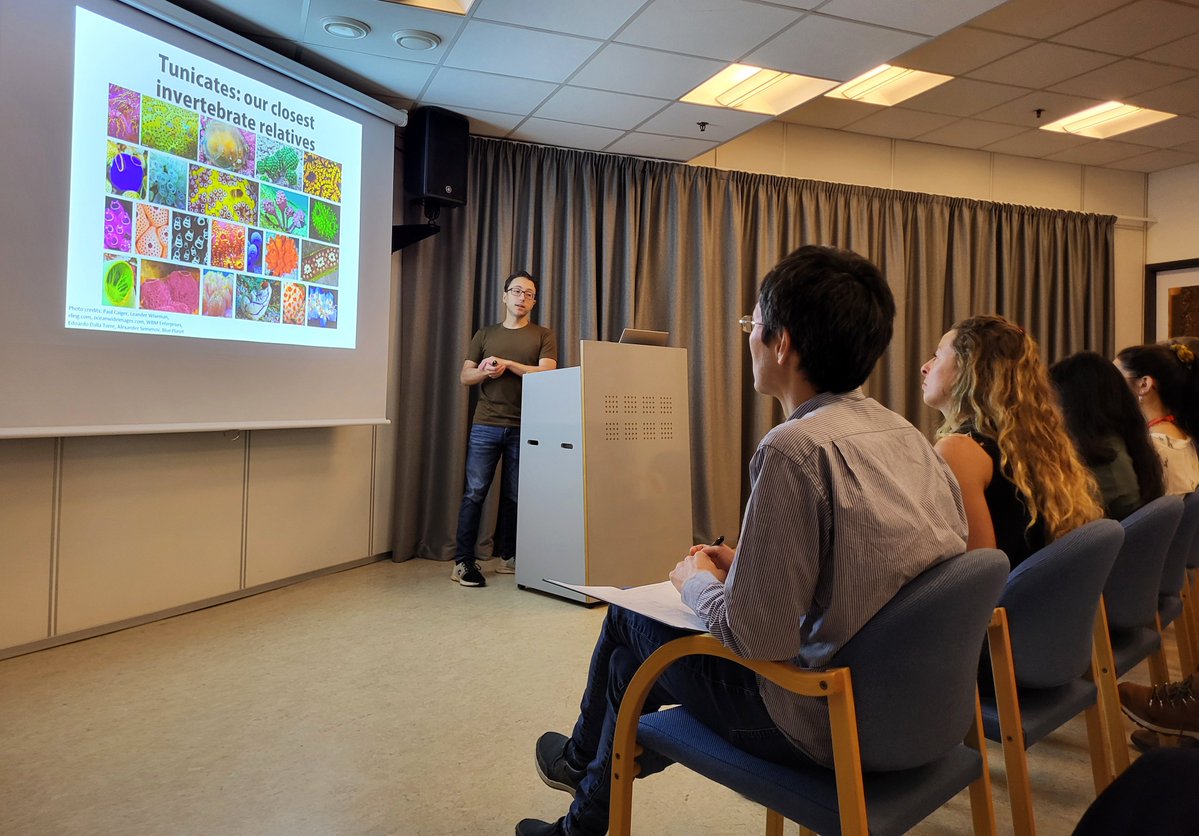 Amazing talk by @StolfiAlberto @GeorgiaTech 👏 We were thrilled to learn about his work on the regulatory mechanisms underlying life cycle transitions in #Ciona, with a focus on neurons and muscle cells 🔬 Thank you for spending the day with us! @UiB