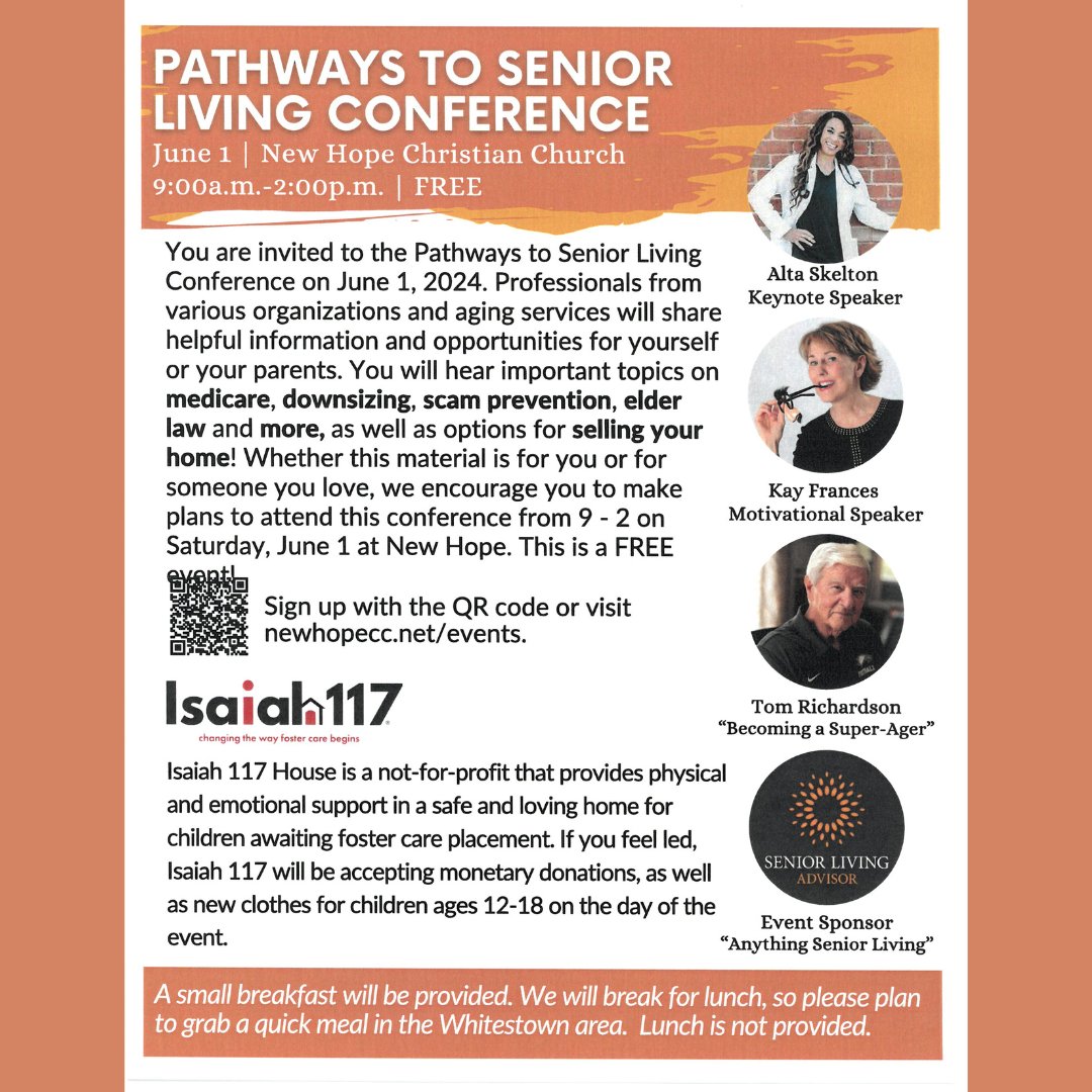 You are invited to the Pathways to Senior Living Conference happening on June 1st! Scan the QR Code to sign up. This event is FREE!