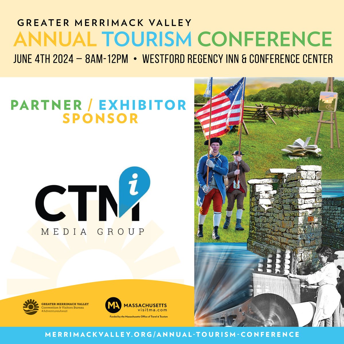 🌟 A big THANK YOU to @CTMMediaGroup for sponsoring the 2024 Annual Tourism Conference! 🌟 Join us on Tuesday, June 4th from 8AM – 12PM at the Westford Regency Inn & Conference Center. Let's explore the future of tourism together! #CTMMedia #TravelIndustry #MerrimackValley