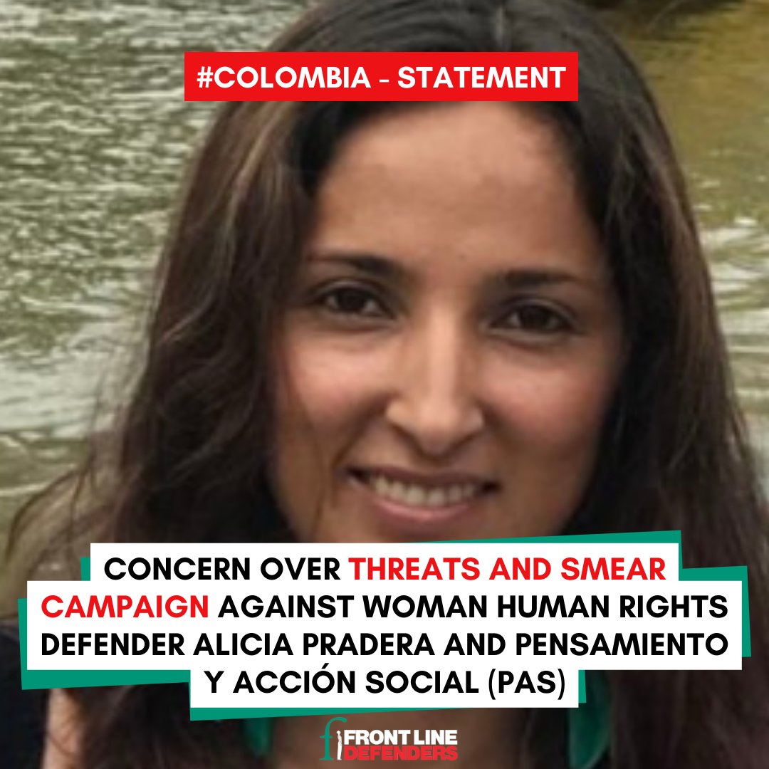🚨 #Colombia

We are deeply concerned by the threats and smear campaign against woman human rights defender Alicia Pradera, in the framework of her work for environmental and land rights in the communities she supports.

Read our full statement 🔗 zurl.co/bPOy