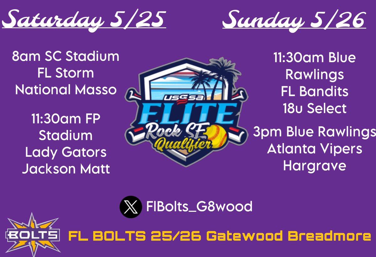 Looking forward to our first travel tournament of the Summer. @FlBolts_G8wood @BVHS_Softball @cg8wood12