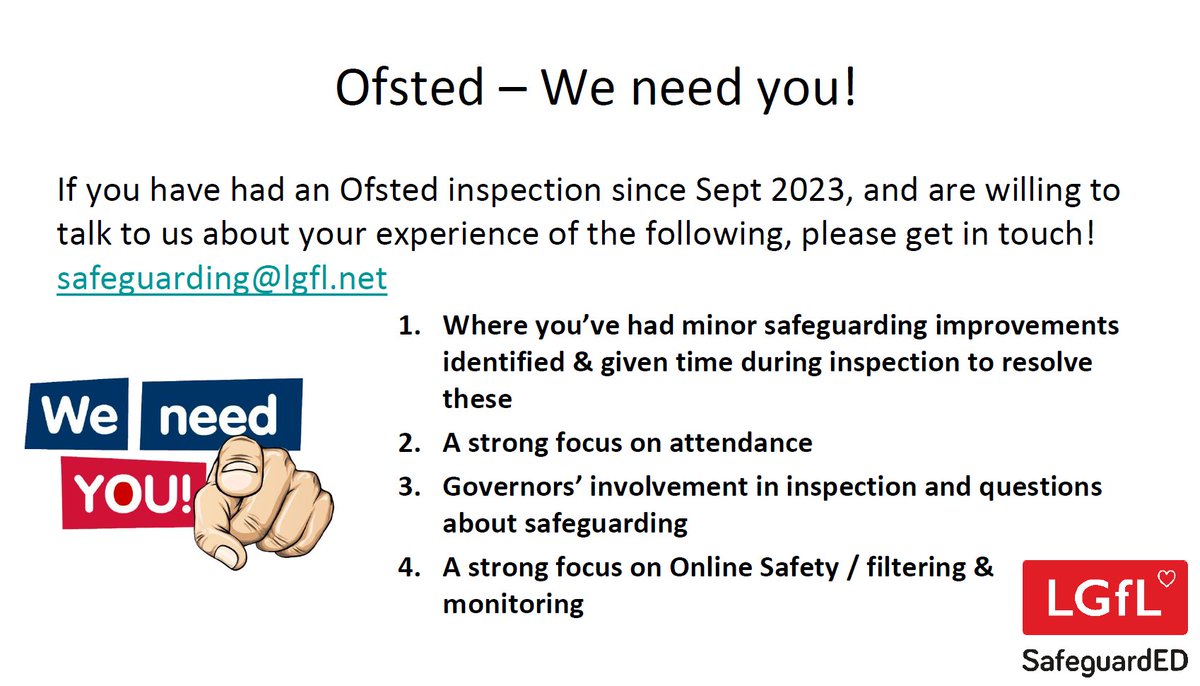 We need you🫵 Pls share & get in touch if you can help 🔗safeguarding@lgfl.net #safeguarding #ofsted #schools #dsl @LGfL @LGfLIncludED @johnjackson1066