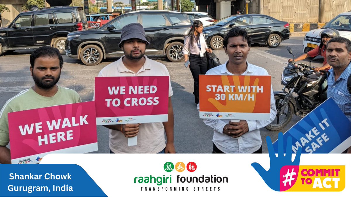 At Shankar Chowk, #Gurugram #Haryana. Shining a spotlight on unsafe journeys. With #RoadAccidents trending on Twitter, we wish to talk about the most vulnerable road users and the simple, cost-effective solutions that could make them safe. #CommitToAct #RethinkMobility We join