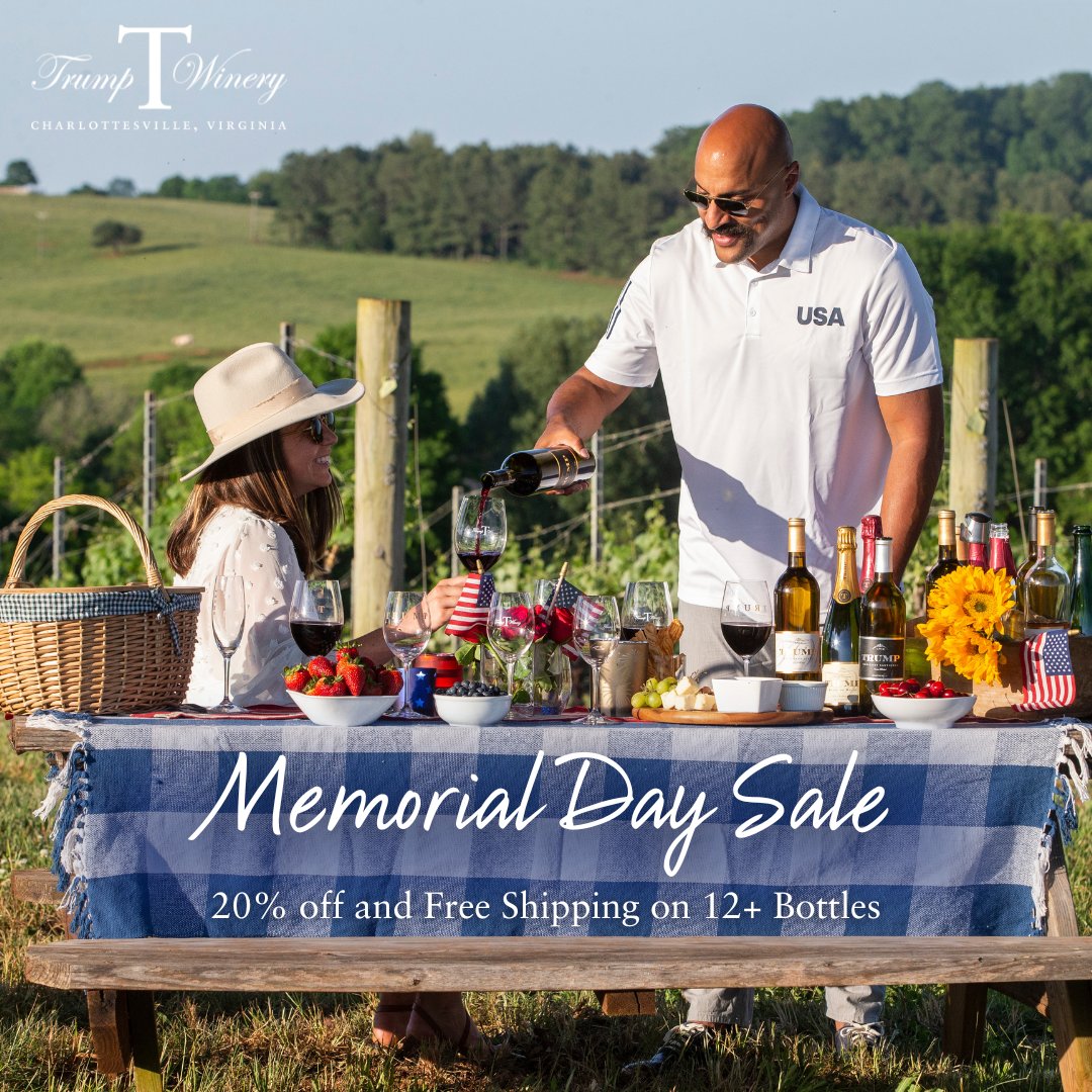 Memorial Day weekend is the unofficial start of Summer! Stock up for all your Summer cookouts with 20% off & Free Shipping on 12+ bottles all weekend long. 🕶️☀️ #TrumpWinery #MemorialDayWeekend #MemorialDaySale
