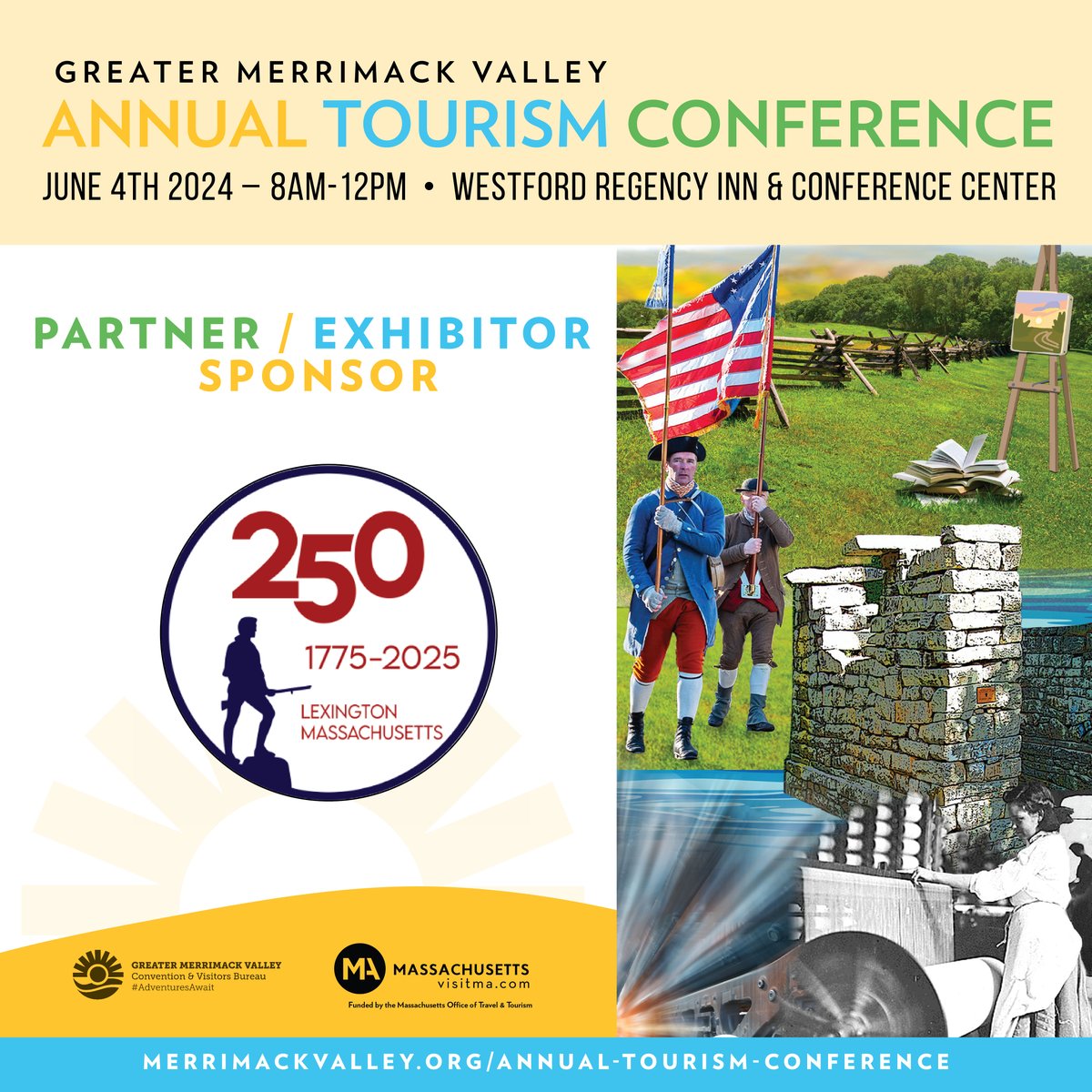 🇺🇸 A huge THANK YOU to @Lexington250 for sponsoring the 2024 Annual Tourism Conference! 🌟 Join us on Tuesday, June 4th from 8AM – 12PM at the Westford Regency Inn & Conference Center. Let's explore the future of tourism together! #Lex250 #MerrimackValley #History #Tourism