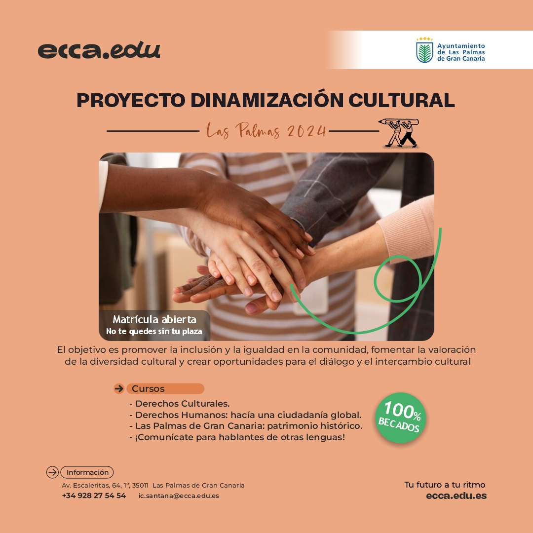 📢 ¡Comienza el proyecto ‘DINAMIZACIÓN CULTURAL 2024’! Enfocado en  #igualdad y convivencia intercultural, el programa incluye 👇

📚 Derechos culturales
🌍 Derechos humanos
🏝️ Patrimonio Atlántico
🗣️ ¡Comunícate!

Plazas LIMITADAS 🔗forms.gle/9nm5G77vXbXkSt… 

#TuFuturoatuRitmo