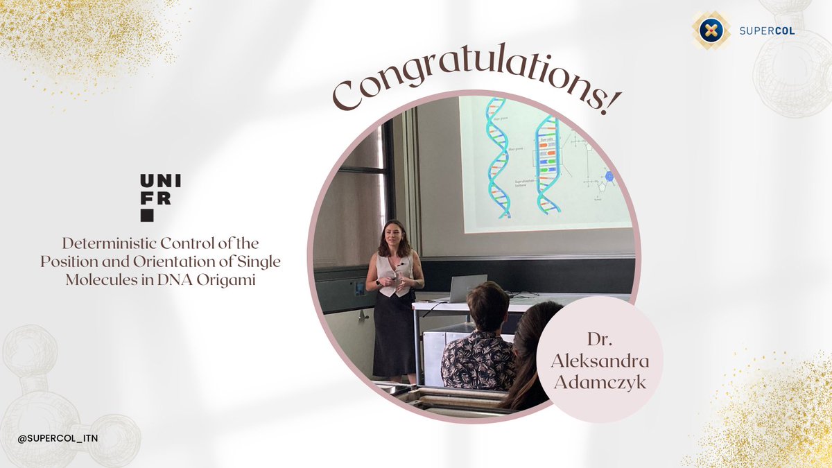 We are so happy to share that our dear Aleksandra Adamczyk @aleolek28 🥰has successfully defended her PhD: 'Deterministic Control of the Position and Orientation of Single Molecules in DNA Origami' last Friday, May 17th.
 
Congratulations Dr! 🎉We wish you the greatest successes!