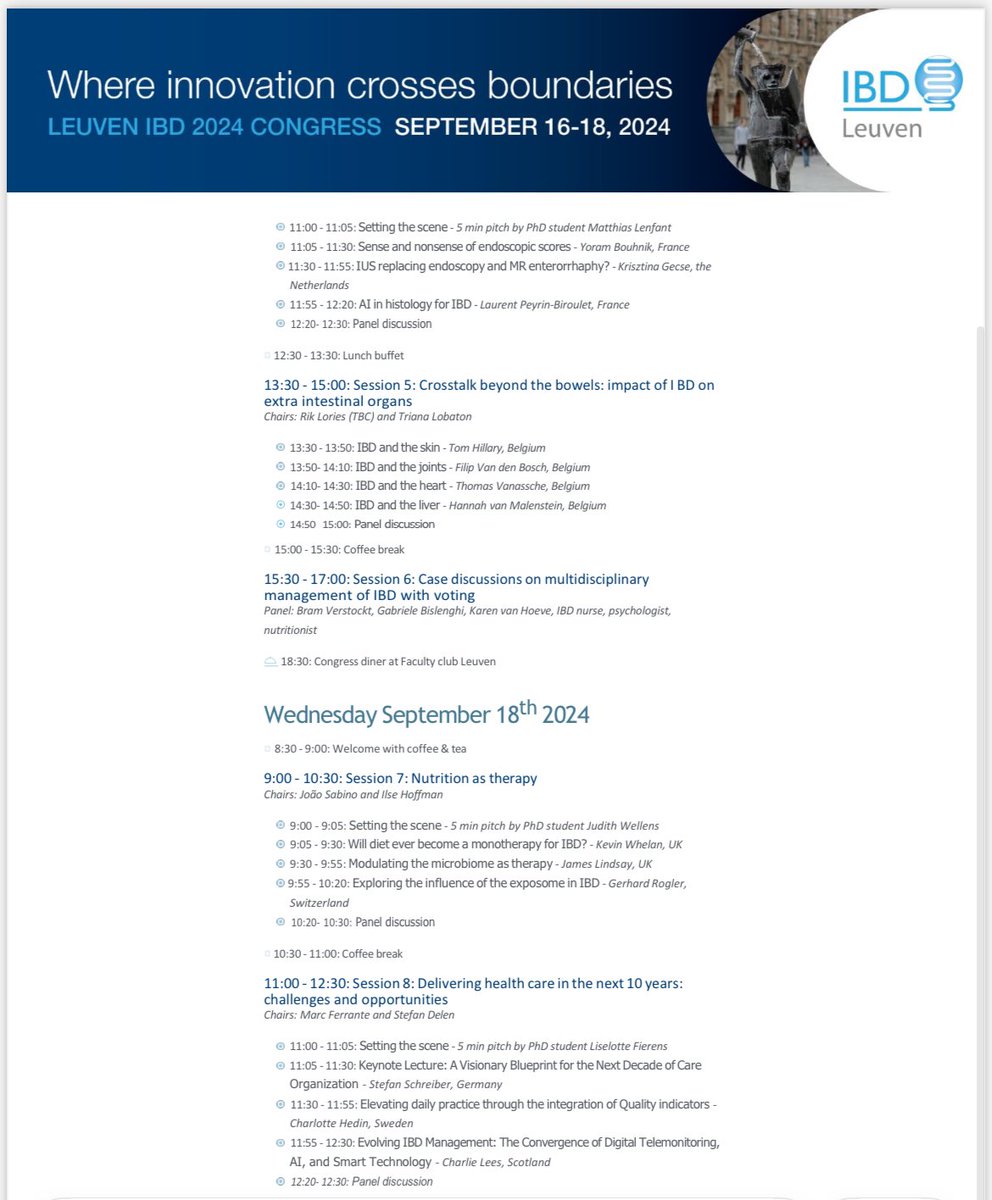 IBD Leuven (@ibdleuven) on Twitter photo Find out our exciting program here ! <a href="/RPanaccione/">Remo Panaccione, MD, FRCPC</a> <a href="/MatthieuAllez/">Matthieu Allez</a> <a href="/DrAilsaHart/">Ailsa Hart</a> <a href="/philtozer1/">Phil Tozer</a> <a href="/AmyLightnerMD/">Amy Lee Lightner, MD</a> <a href="/silvio_silvio75/">Silvio Danese</a> <a href="/DrTineJess/">Tine Jess</a> <a href="/JoanaTo62523004/">Joana Torres</a> <a href="/PeyrinBiroulet/">Laurent Peyrin-Biroulet</a> <a href="/ProfWhelan/">Kevin Whelan</a> <a href="/HedinCharlotte/">Charlotte Hedin</a> <a href="/charlie_lees/">Charlie Lees</a> <a href="/SeverineVermei1/">Severine Vermeire</a> <a href="/DhooreAndre/">andre dhoore</a> <a href="/bisle84/">Gabriele Bislenghi</a> <a href="/JoaoPGSabino/">João Sabino</a> <a href="/bverstockt/">Bram Verstockt</a> Find out our exciting program here ! <a href="/RPanaccione/">Remo Panaccione, MD, FRCPC</a> <a href="/MatthieuAllez/">Matthieu Allez</a> <a href="/DrAilsaHart/">Ailsa Hart</a> <a href="/philtozer1/">Phil Tozer</a> <a href="/AmyLightnerMD/">Amy Lee Lightner, MD</a> <a href="/silvio_silvio75/">Silvio Danese</a> <a href="/DrTineJess/">Tine Jess</a> <a href="/JoanaTo62523004/">Joana Torres</a> <a href="/PeyrinBiroulet/">Laurent Peyrin-Biroulet</a> <a href="/ProfWhelan/">Kevin Whelan</a> <a href="/HedinCharlotte/">Charlotte Hedin</a> <a href="/charlie_lees/">Charlie Lees</a> <a href="/SeverineVermei1/">Severine Vermeire</a> <a href="/DhooreAndre/">andre dhoore</a> <a href="/bisle84/">Gabriele Bislenghi</a> <a href="/JoaoPGSabino/">João Sabino</a> <a href="/bverstockt/">Bram Verstockt</a>