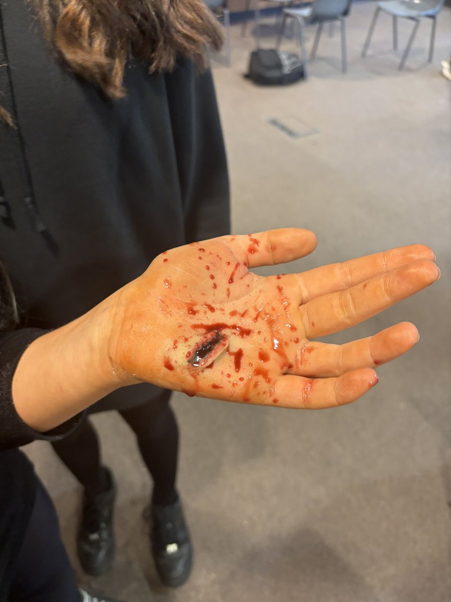 S3 dramatists had a great session on special effects make-up with Miss Moles today. They (almost) had Mrs Henderson fooled! #weareFHS #weareambitious