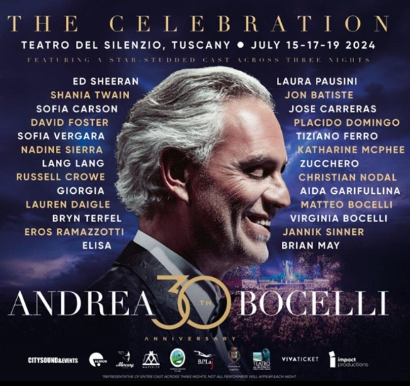 Jannik Sinner will be one of the special guests in attendance for an Andrea Bocelli event, celebrating his 30 year career. ‘Andrea Bocelli: 30’ will be a three-day event in Bocelli’s hometown, Lajatico. What an honor. 🇮🇹❤️ (via @giovannipelazzo)