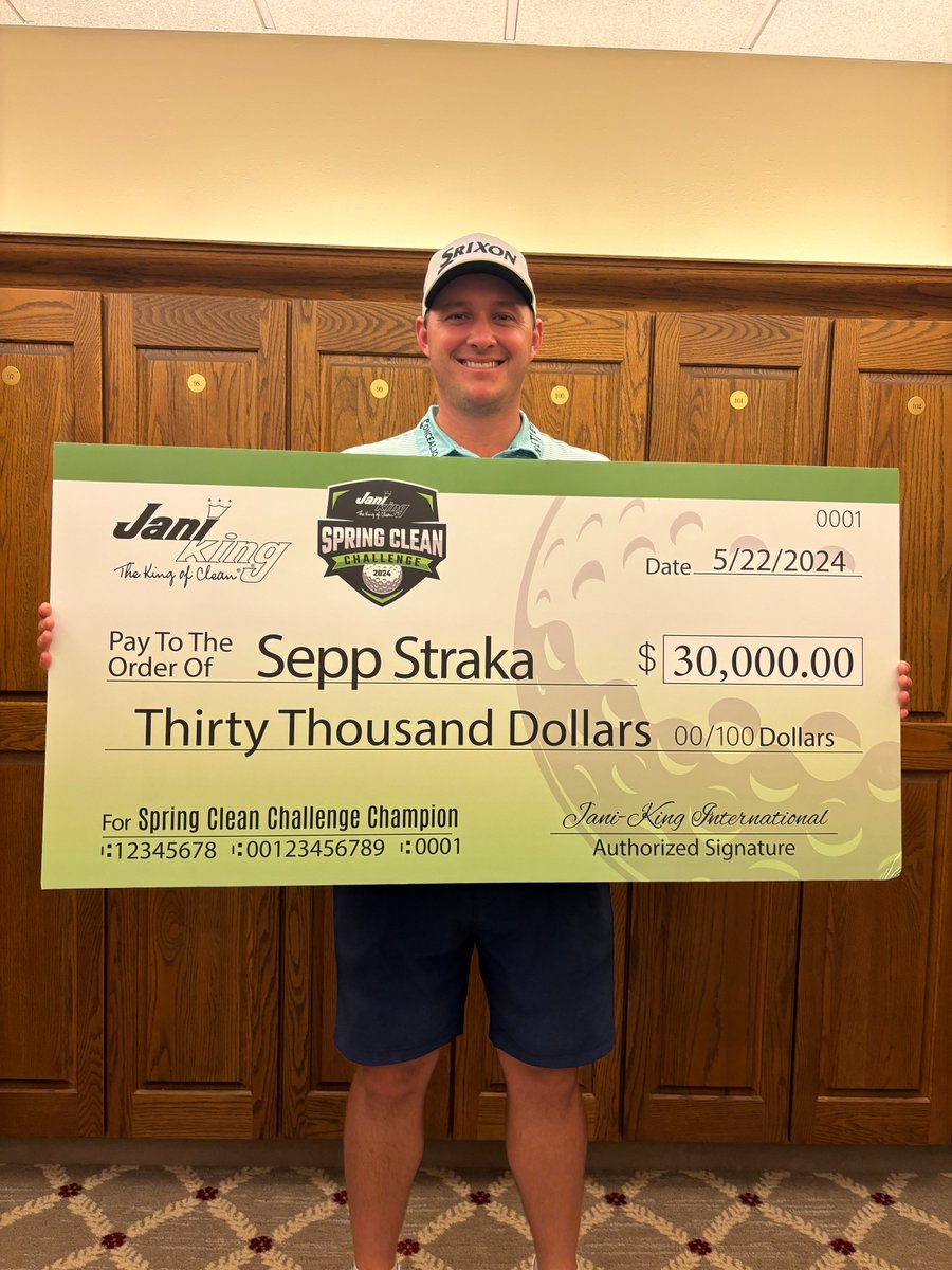 JaniKingClean's tweet photo. Congratulations to @seppstraka and his caddie @duanebock for their win in the 2024 Jani-King Spring Clean Challenge! β³οΈπ
#MakingTheSwitch #SpotTheTowel #Golf #PGATour #JaniKing #KingofClean #JaniKingClean #CleanTeam @JaniKingTowel https://t.co/JtVZhcnxln