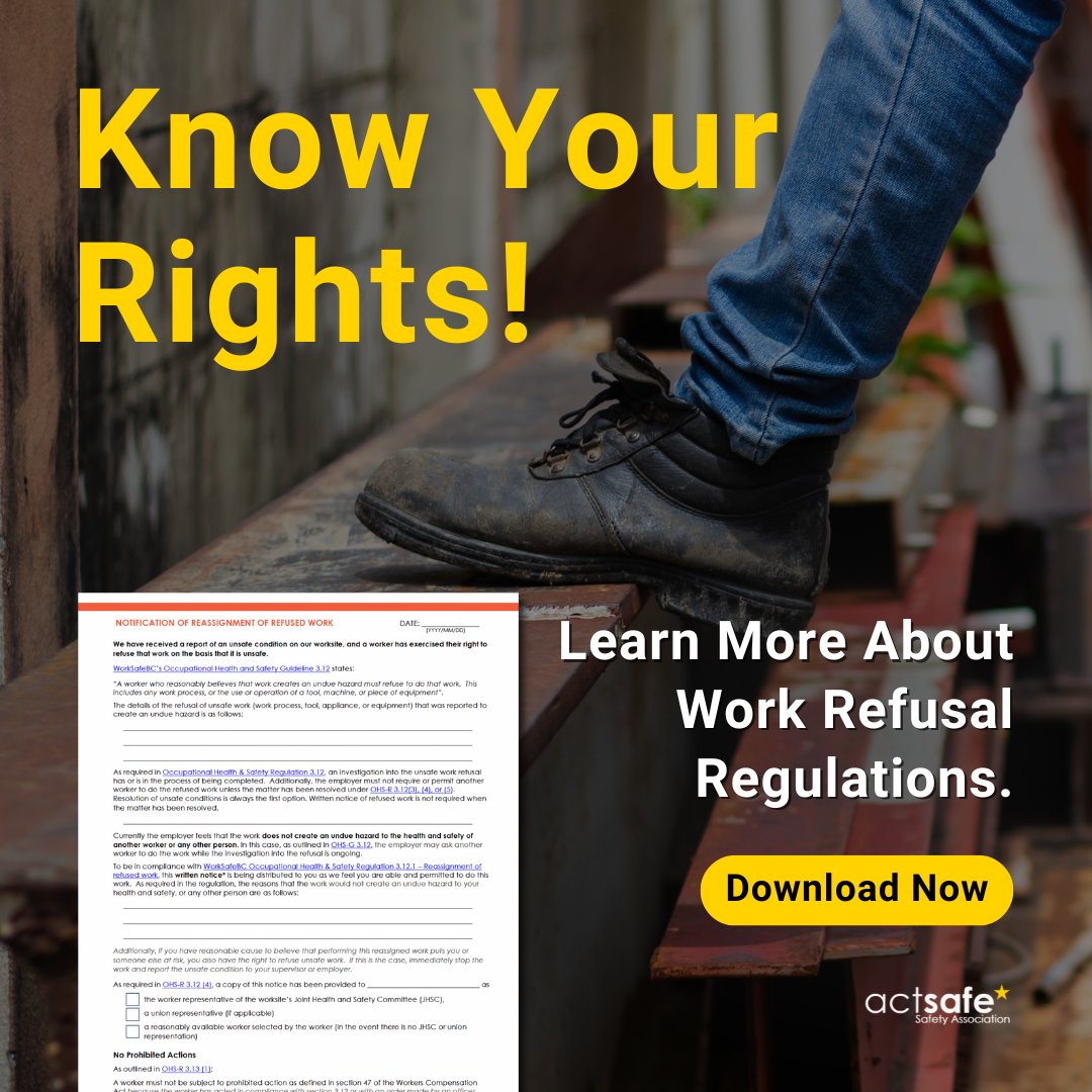 Discover crucial insights into Work Refusal Guidelines! Stay proactive and ensure workplace safety by understanding these essential regulations. Protect your team and stay compliant.

Download form now: actsafe.ca/topic/rights-r…

#Actsafe #MotionPicture #LiveEvents #PerformingArts
