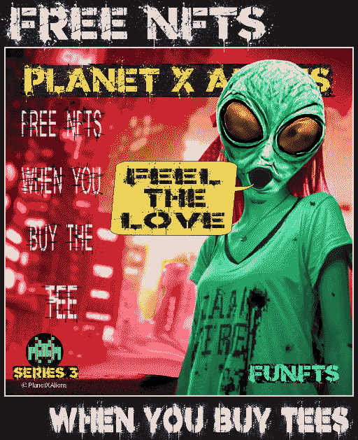 How to get Free NFTs ❓
Buy the Tee = Get a Free NFT 
Feel the Love 💓
Join The Community 🫂
TEE Shop: teepublic.com/user/planet-mo…
Got the Tee already? - Contact us here 📥 📷 
#Aliens #alienstage #AlienDay #ufotwitter #UFOキャッチャー #NFTProjects #nftarti̇st #RWArt