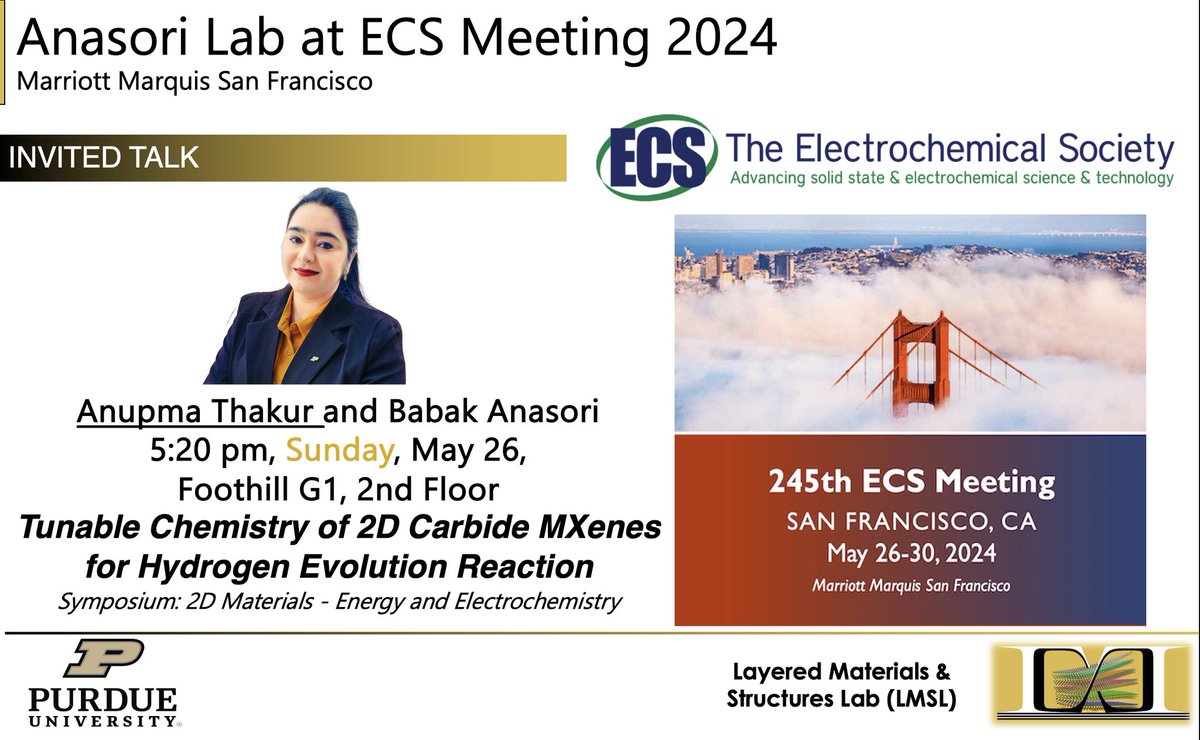 Excited to represent #AnasoriLab at #ECSMeeting2024 in San Francisco! 
I'll be discussing 'MXenes for Electrocatalysis' 
Can't wait to connect & chat about potential collaborations.
Grateful to Prof. @banasori for all the support!
@LifeAtPurdue @PurduePPDA
@ECSorg  @2dMxenes