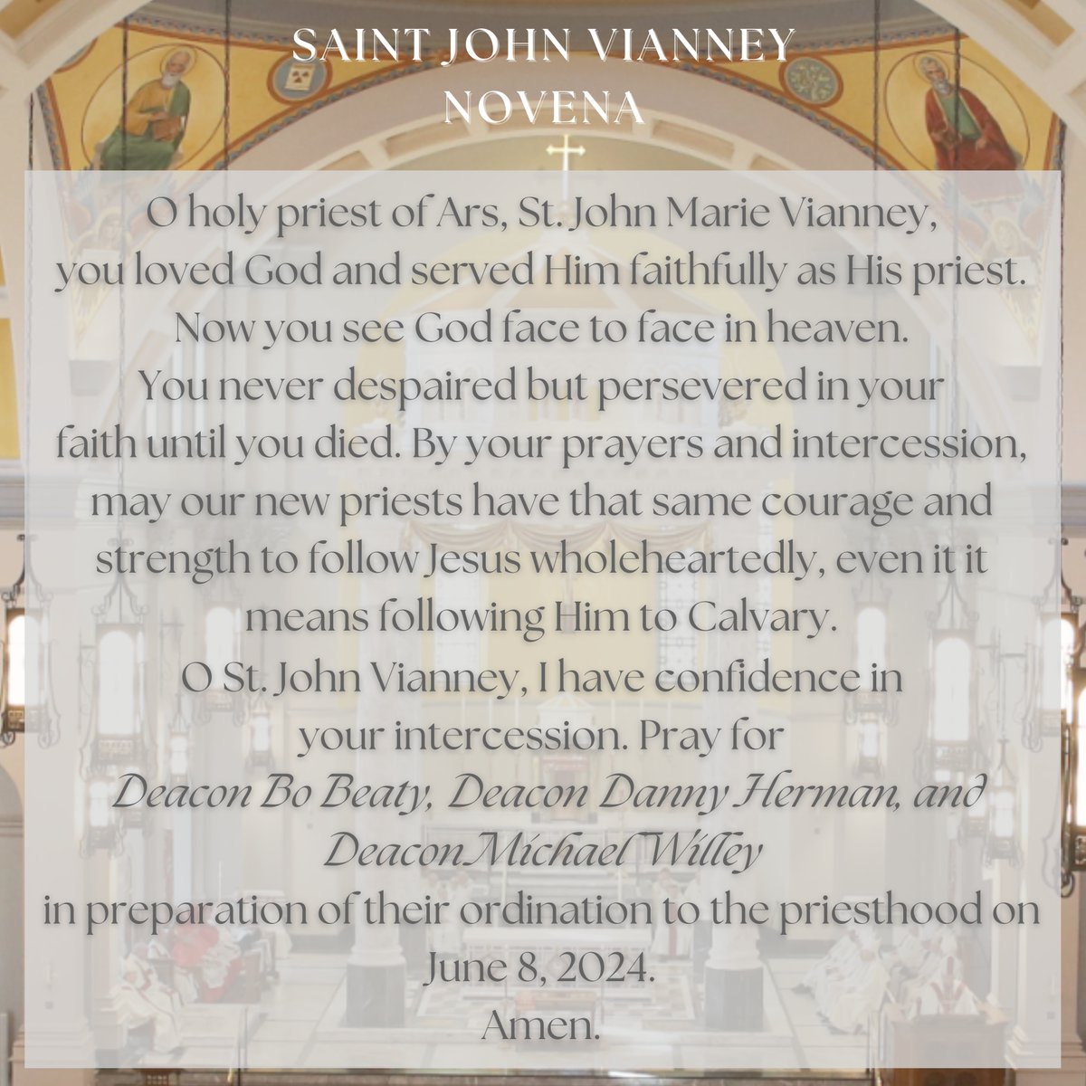 knoxdiocese's tweet image. Three men will be ordained to the priesthood and one will be ordained to the transitional diaconate on June 8, at 10:30 a.m. at the Cathedral of the Most Sacred Heart of Jesus.

Please pray for these men as they prepare to serve the Church in #dioknox. 🙏