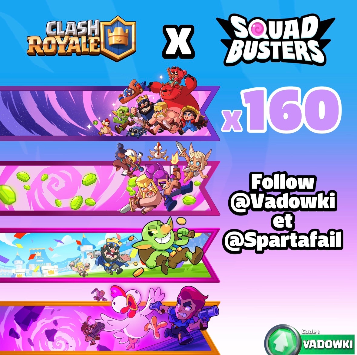 vadowki's tweet photo. 160 Bannières #ExclusiveBanners à gagner ! 🎁

Pour cela :  

➡️ Like le Tweet
➡️ Follow @Vadowki &amp; @Spartafail
➡️ Mets en commentaires la Bannière que tu préfères !

Pense à te pré-inscrire pour le lancement de Squad Busters en France le 29 ! 🇫🇷 

Tirage dans quelques jours 👀 https://t.co/TQFUMiSPB7