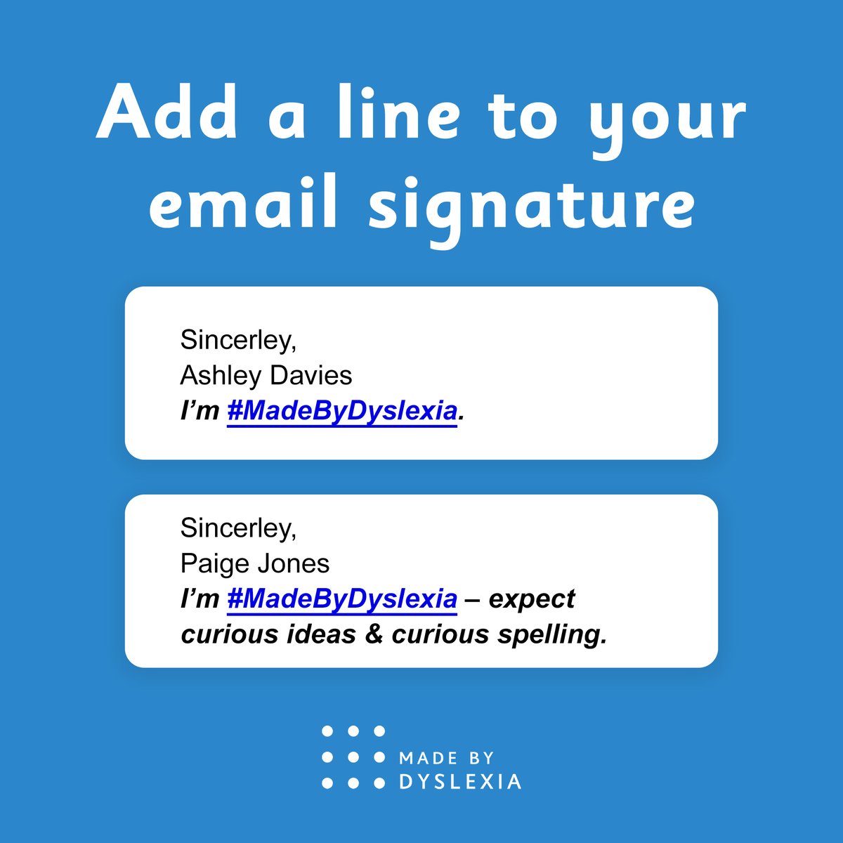 Dyslexic Thinking is now recognised by @LinkedIn as a vital skill in the workplace. But is it valued in your workplace? Add a line to your email signature & help your organisation to value the strengths & understand the challenges that come with your #DyslexicThinking.