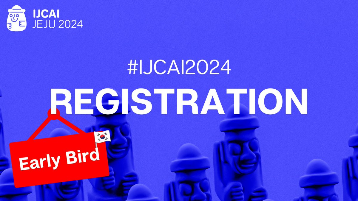 #Registration facts for #IJCAI2024: ijcai24.org/register/ 🐦🪱Earlybird discount expires: June 4, 2024, 23:59 pm AoE 🔎List of IJCAI-24 accepted papers for the main track is online: ijcai24.org/main-track-acc…