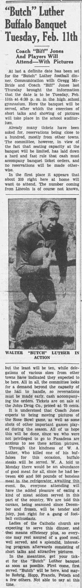 Captain Walter A. 'Butch' Luther 1918-1945 Cambridge, NE Native (1936 Grad) Huskers Starting Halfback helped propel them to their 1st Bowl Game - 1941 Rose Bowl Killed by a Sniper in Italy in 1945 Butch Luther Buffalo Banquet held in Cambridge 1 month after the 1941 Rose Bowl
