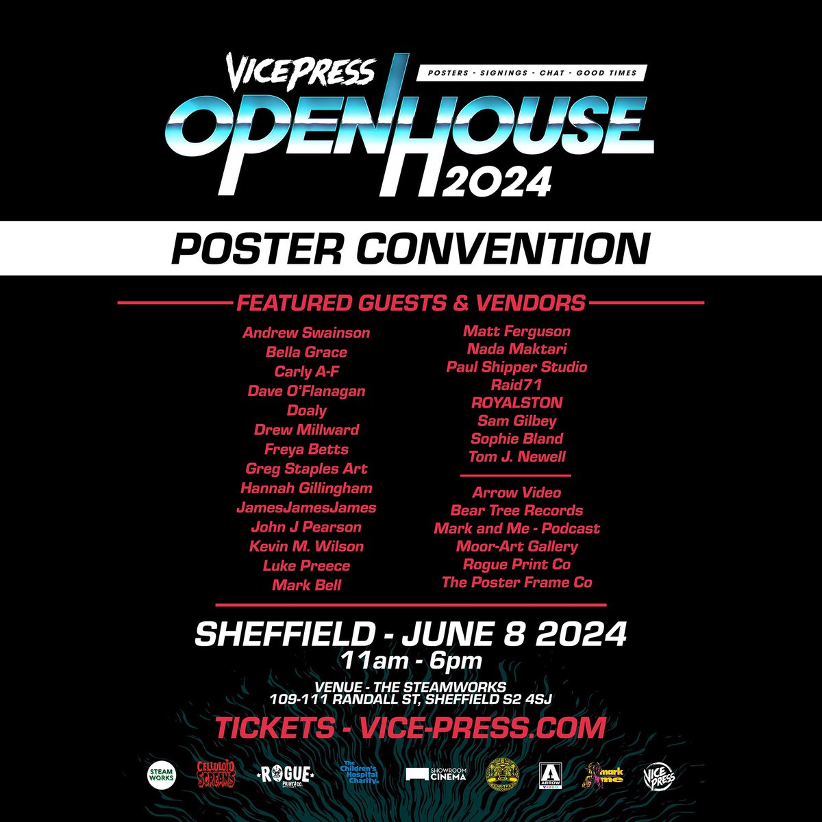 This year at Open House we are being joined by @DaveOFlanagan! We also have a brand new poster at the event by Dave which will be revealed soon. Join us on the 8th of June at The Steamworks, Sheffield! Vicepressopenhouse.co.uk