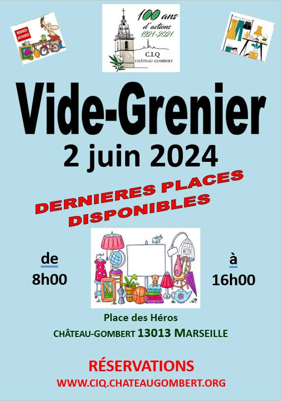 Votre CIQ organise un vide grenier dimanche 2 juin 2024 sur la place des Héros à Château Gombert. Venez nombreux !