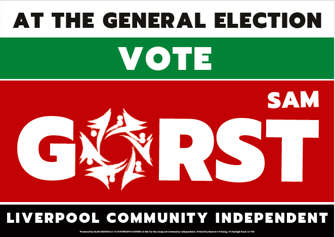 Candidates so far in Liverpool Garston.

🧵

Sam Gorst (Liverpool Community Independents)
Maria Eagle (Labour)
John Hyland (Liberal Democrat)

For a ceasefire in Gaza, against public sector cuts, a wealth tax, Green New Deal, workers' rights and a fully nationalised NHS.