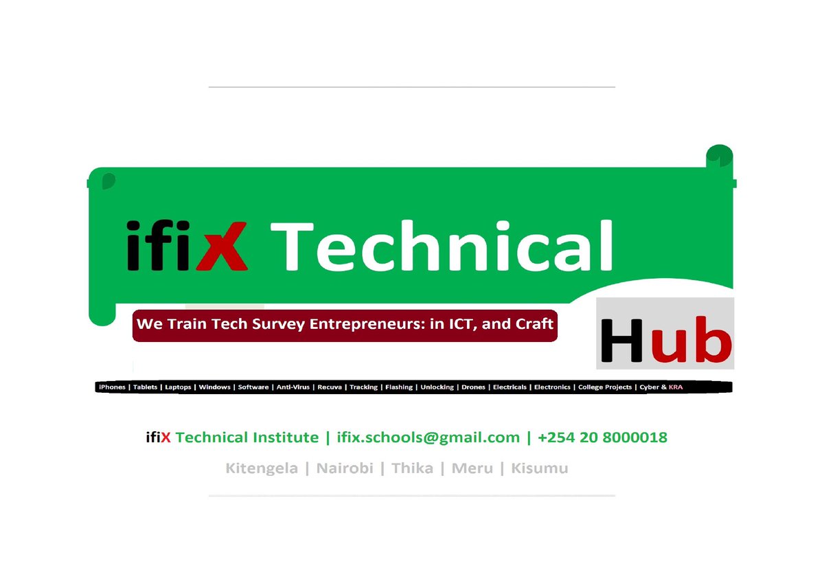 Tcr Muga (@gsmkenyaltd) on Twitter photo URGENT POSITIONS | THIKA
#TVET-Accredited Trainers in:
1. Computer & Mobile Repair
2. Electronics Technology (Devices & Systems)
3. Electrical Wireman
4. Welding & fabrication
Address:
ifix.schools@gmail.com
ifiX Technical Institute
Apply by: May 30, 2024 URGENT POSITIONS | THIKA
#TVET-Accredited Trainers in:
1. Computer & Mobile Repair
2. Electronics Technology (Devices & Systems)
3. Electrical Wireman
4. Welding & fabrication
Address:
ifix.schools@gmail.com
ifiX Technical Institute
Apply by: May 30, 2024