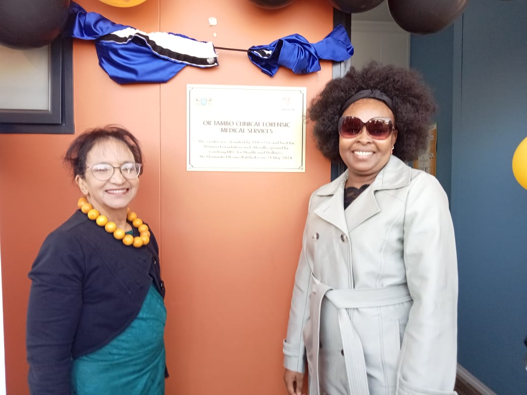 Our GBV Programme Specialist Sharon Kauta with Nonkululeko from @firstforwomen in front of the newly unveiled Clinical Forensic Medicine Services. #ItTakesAVillage