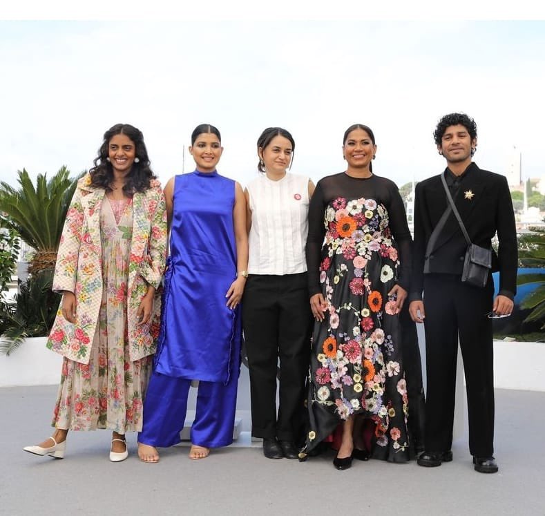 .@hridhuharoon and team #Payalkapadia’s #AllWeImagineAsLight shining bright on the #Cannes red carpet! Their film received an incredible 8-minute standing ovation, leaving hearts full and inspiration high!🌟 #CannesFilmFestival @UVCommunication