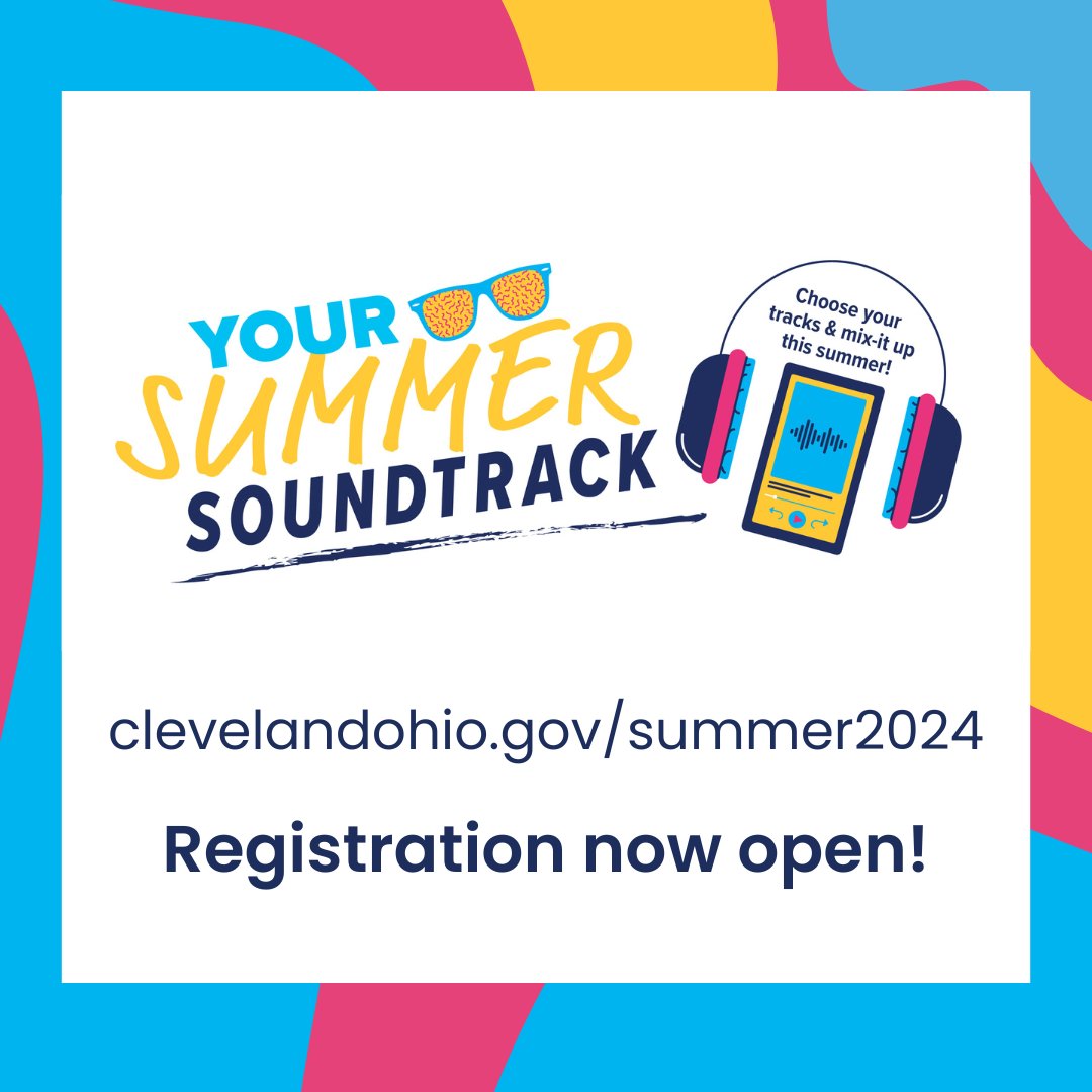 CityofCleveland's tweet photo. Cleveland, what's on your summer soundtrack?!
Maximize summer fun with camps, classes, and programs! Enjoy learning and fun-filled activities for kids and families with our Summer Soundtrack! #CLESummer
Register at https://t.co/WNLxQicYBo https://t.co/Rg9HToMqDq