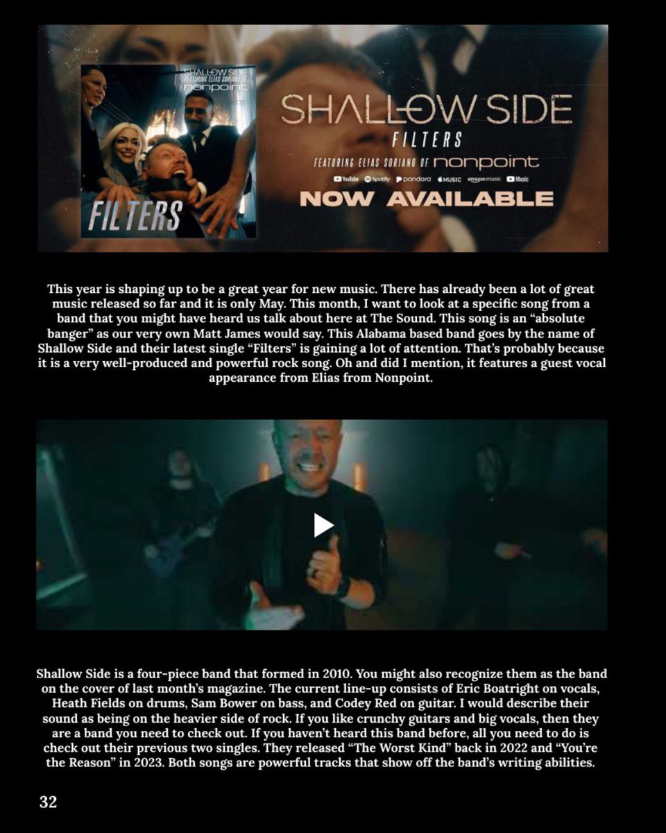 The May issue of The Sound 228 Magazine includes a review of the new single “Filters” by @shallowsideband featuring Elias Soriano of @nonpoint! Author @Cmorejscott dives into what makes this song one of his favorites of the year. thesound228.com/magazine