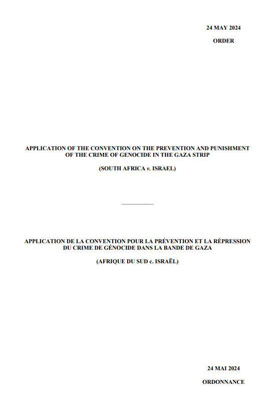 CIJ_ICJ's tweet photo. READ HERE: the full text of the #ICJ Order on the request of South Africa of 10 May 2024 for the modification of the Order of 28 March 2024 in the case #SouthAfrica v. #Israel https://t.co/UsCPbP9ozw https://t.co/nx3RnUU5uR