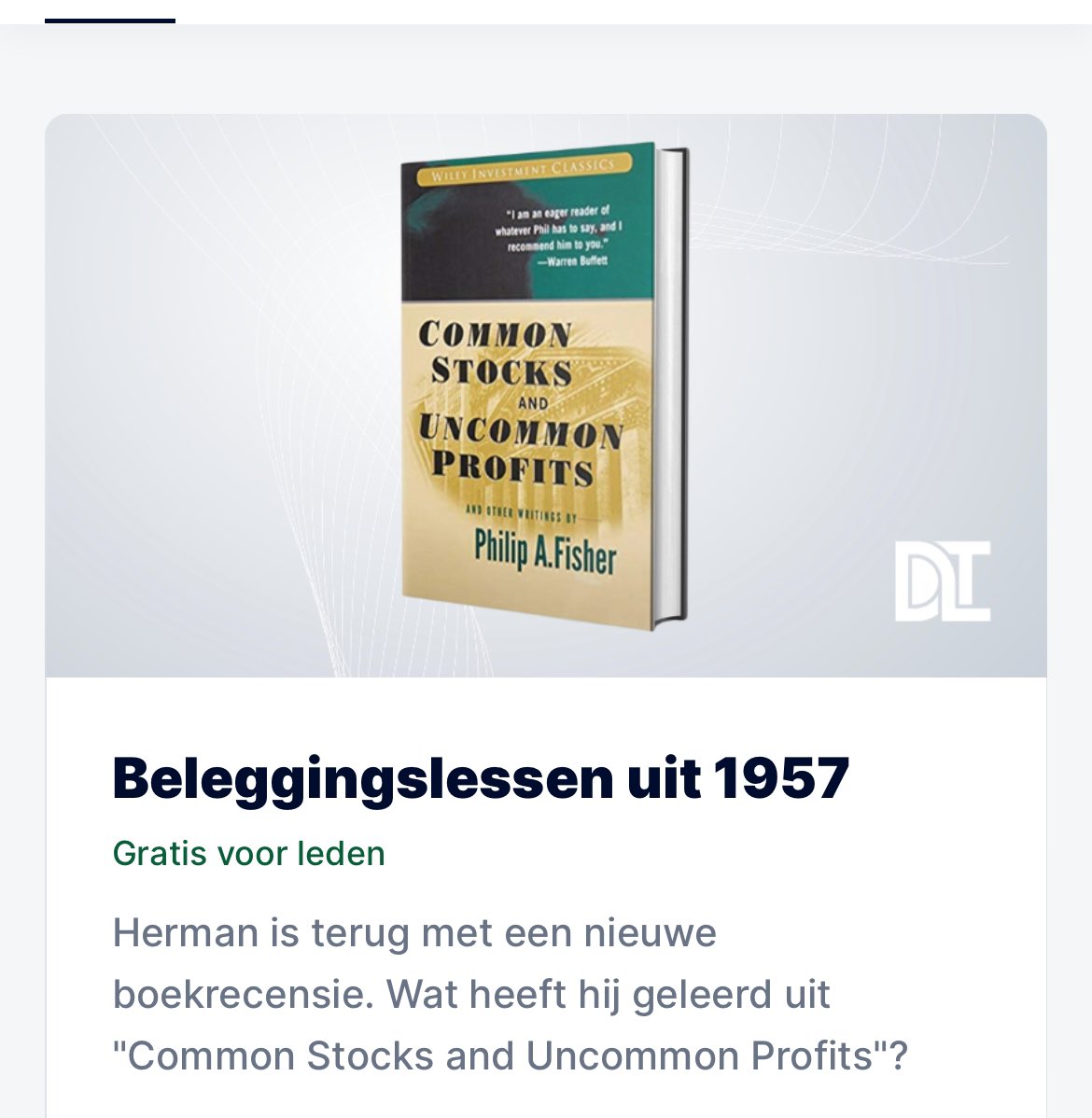 Een echte klassieker van een leesbeurt voorzien: Common Stocks and Uncommon Profits. Of ie na meer dan 65 jaar nog het lezen waard is? Dat lees je in de recensie :)