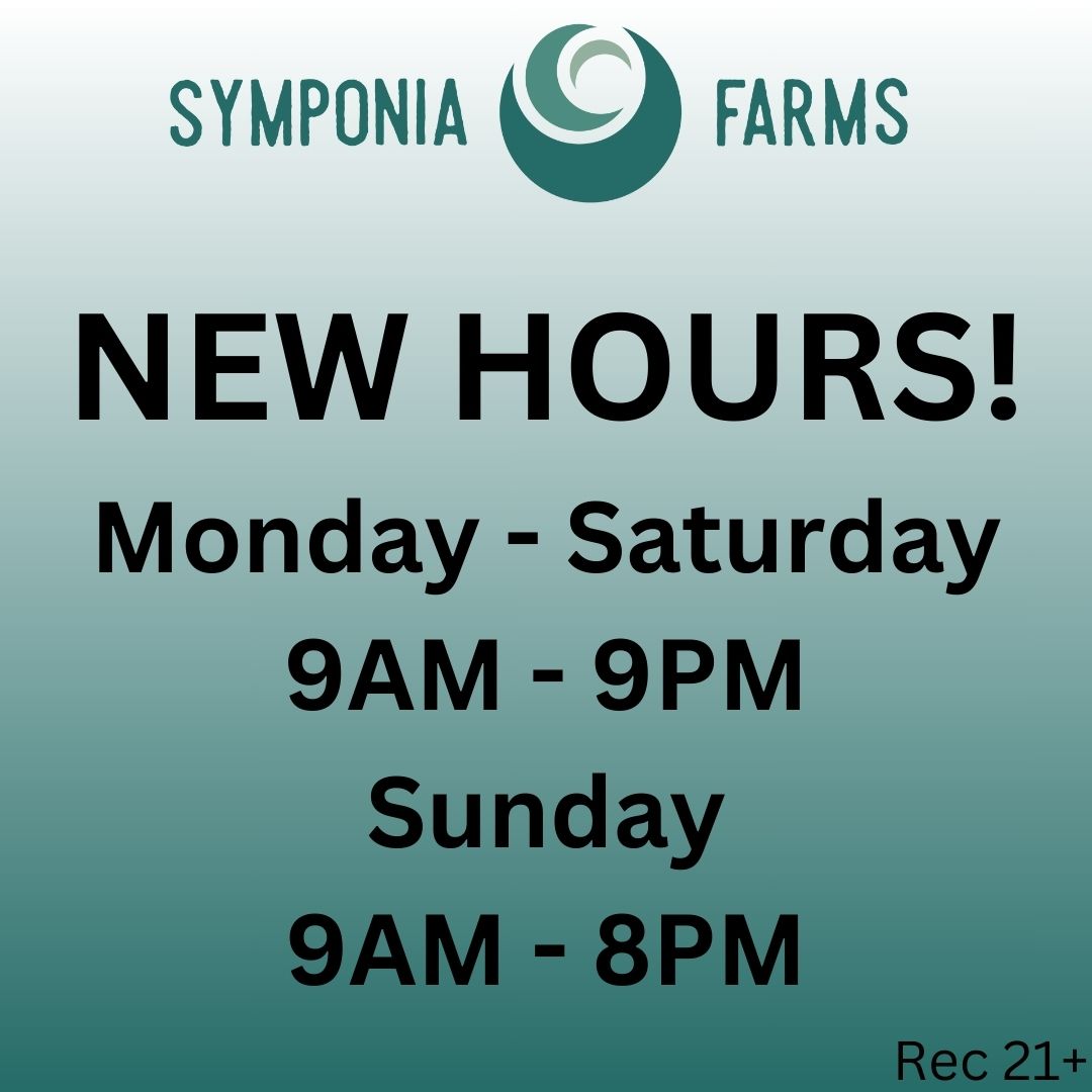 SymponiaFarms's tweet photo. EFFECTIVE IMMEDIATLY! We will be open Monday through Saturday from 9AM-9PM and Sunday 9AM-8PM
#symponiafarms #vetowned #michigan #battlecreek https://t.co/uoRAo0njUb