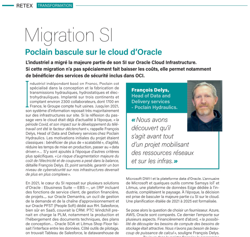 Tout savoir sur la #TransfoNum de @Poclain qui a choisi de migrer sur le #cloud d'@Oracle dans le cadre de la refonte de son SI.
Enjeux & bénéfices du projet complexe de l'industriel par son Head of #Data, à lire dans le N° de mai de @l1formaticien. 👌
#DSI #CIO #Industrie #IaaS