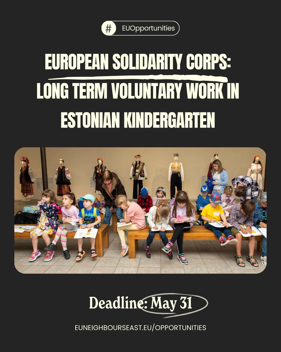 euneighbours's tweet image. Lauliku Kindergarten in 🇪🇪 Tallinn is seeking volunteers from 🇦🇲, 🇬🇪, 🇲🇩, &amp;amp; 🇺🇦 Ukraine for a rewarding experience. Join the team in providing high-quality early childhood education with activities like outdoor learning, robotics &amp;amp; music ➡️ bit.ly/3UWbh5U
#EUOpportunities
