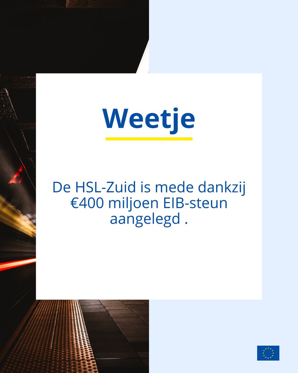 🚄 Wist je dat de HSL-Zuid mede dankzij €400 miljoen steun van de Europese Investeringsbank @EIB is aangelegd? Hierdoor is de reistijd naar Brussel & Parijs flink verkort! Meer weten over dit iconische EU-project in Nederland? 👉tinyurl.com/2jajb3st #HSLZuid #EUsubsidie