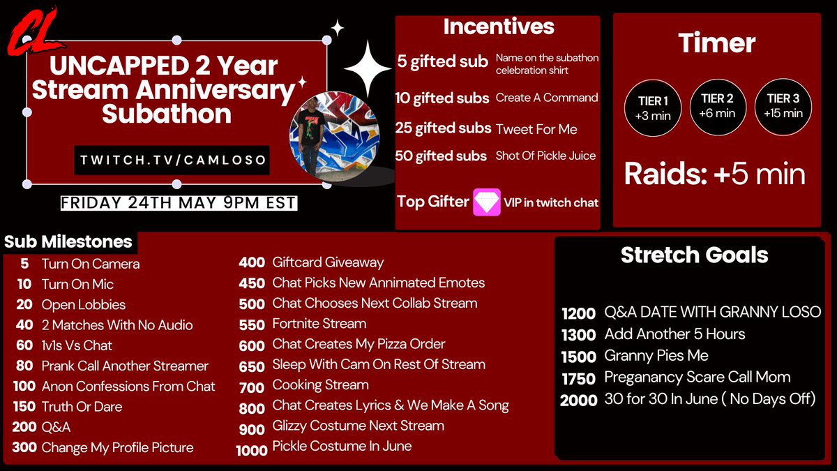 Camlosoo's tweet image. 2 Years as a streamer I’ve truly been blessed🙏🏾 1 Year as a partner💜 @Twitch See you all tonight. Let the games begin…😈