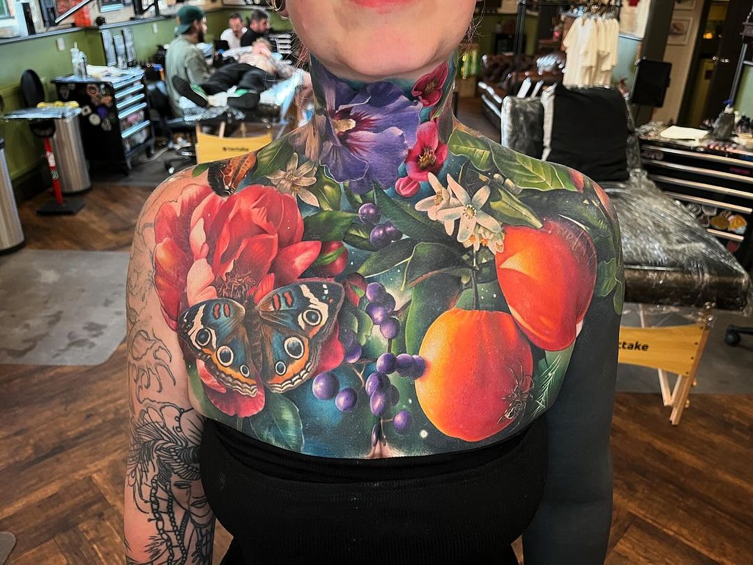 Incredible chest piece from Kirsten Pettitt using Killer Ink tattoo supplies! #tattoo
