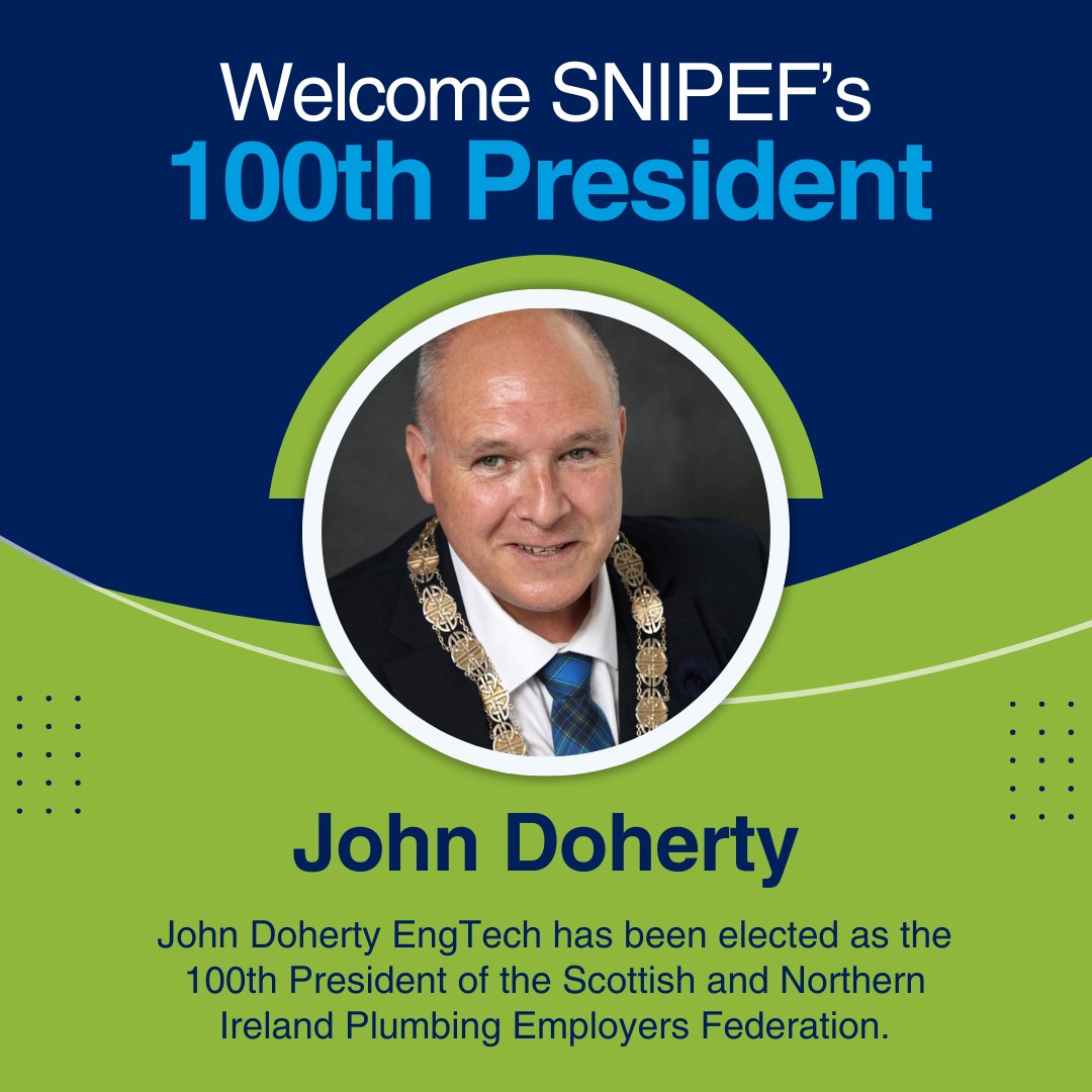 SNIPEFnews's tweet image. 𝗢𝗨𝗥 𝟭𝟬𝟬𝗧𝗛 𝗣𝗥𝗘𝗦𝗜𝗗𝗘𝗡𝗧 🎉

We&apos;re happy to announce the election of John Doherty EngTech, as the 100th President of SNIPEF. With a rich background in plumbing and heating, John is ready to lead our profession through its most pressing challenges.

𝗨𝗻𝗱𝗲𝗿…
