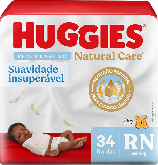 Huggies NATURAL CARE RN – Fralda recém-nascido, 34 unidades(Pacote pode variar)